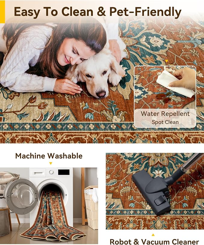 RELEANY Washable Area Rug, Square 10'x10', Water Repellent, Pet Friendly - Image 4