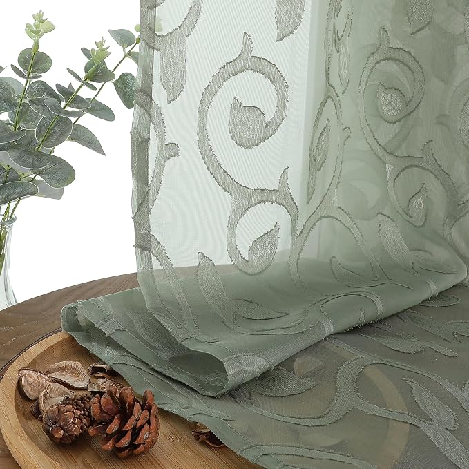 Furman Sage Green Sheer Curtains 45 Inch Length 2 Panels Set - Image 3