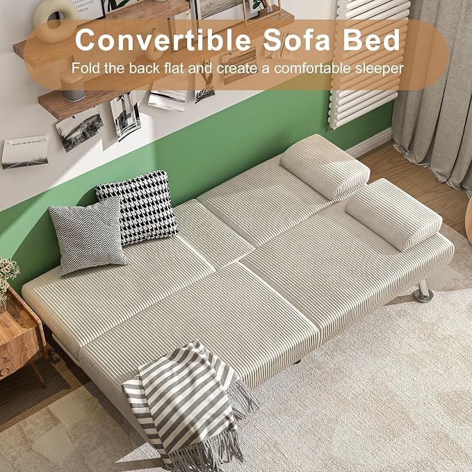 Shahoo Modern Upholstered Convertible Folding Futon Sofa Bed - Image 4
