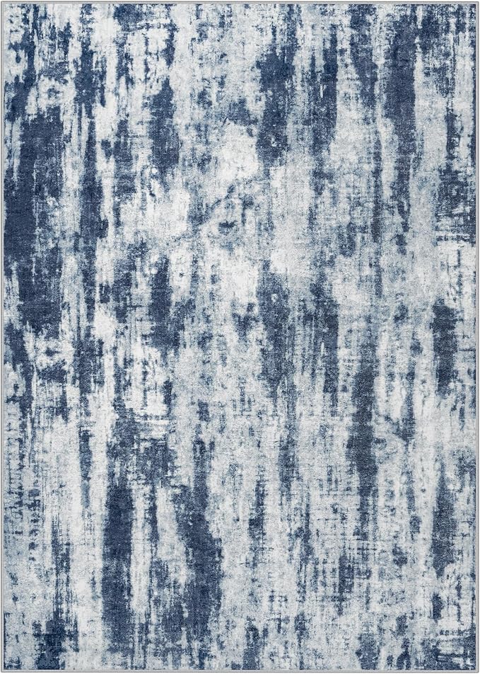 9x12 Area Rugs for Living Room: Washable Abstract Blue Grey Badroom Carpet | - Image 2