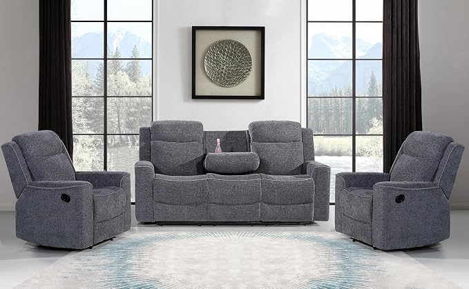 Betsy Furniture Soft Microfiber Manual Reclining Sofa Set, Sofa w/Dropdown Table by BetsyFurniture