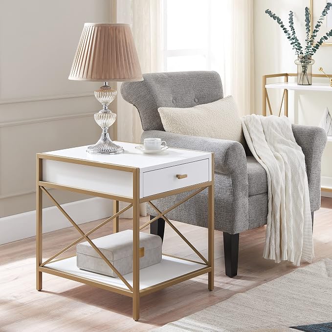 Leick Home 9206-WTGL Claudette Mixed Metal and Wood Drawer End Table - Image 2