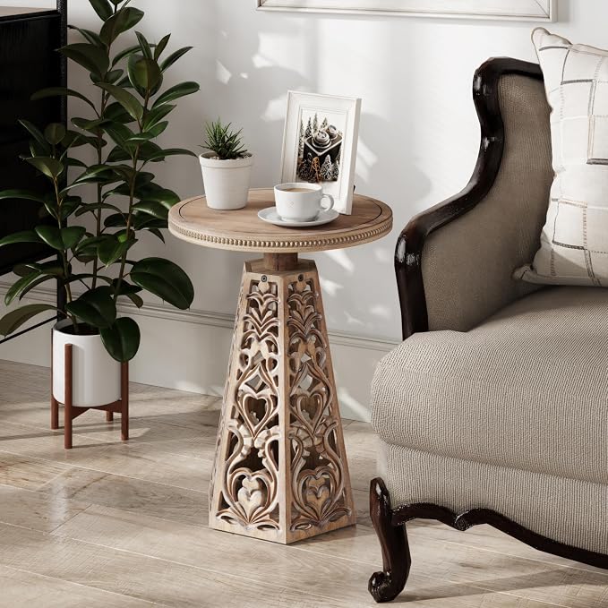 COZAYH Rustic Farmhouse Wooden End Table, Distressed Round Accent Table - Image 5