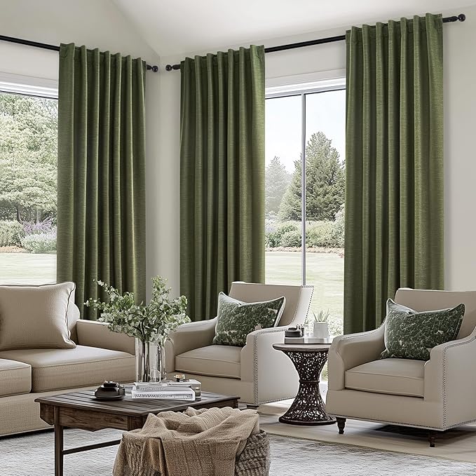 Topfinel Dark Olive Green Blackout Curtains 96 Inch Long 2 Panels Set - Image 4
