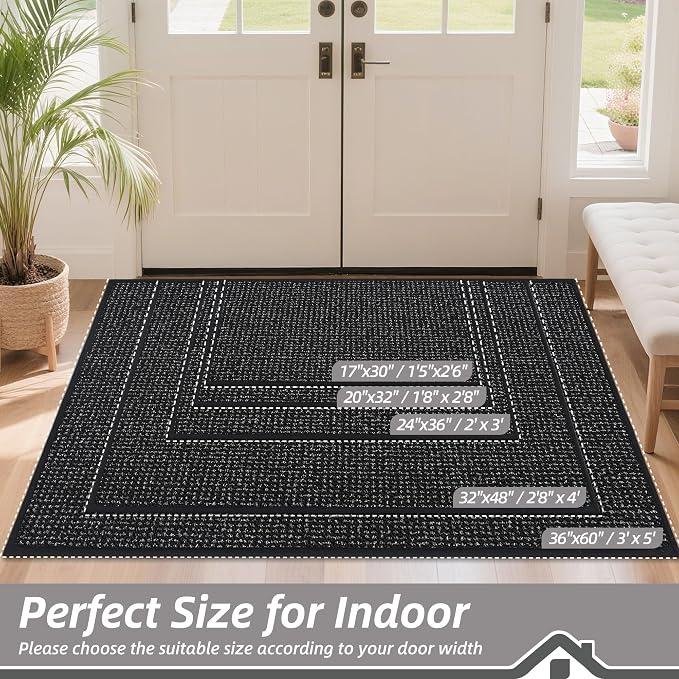 BEQHAUSE Dirt Trapper Door Mat 20" x 32", Non-Slip Washable Doormats, Low - Image 2