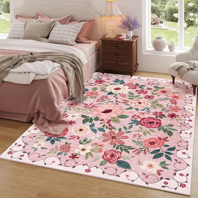DUKINO 3x5 Area Rug, Floral Washable Rug - Image 9