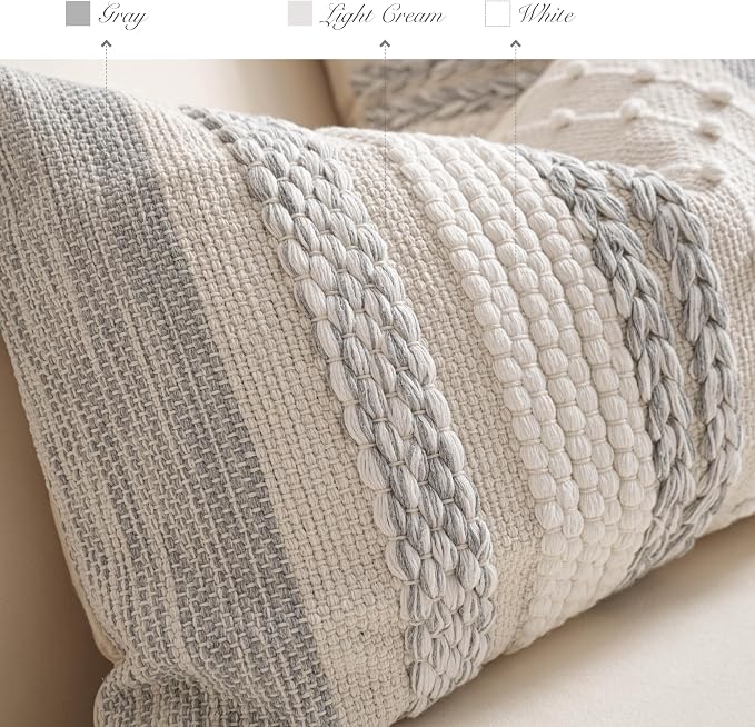 Gray Boho Decorative Throw Pillow Cover 18x18 Square Farmhouse Accent Cushion - Image 3
