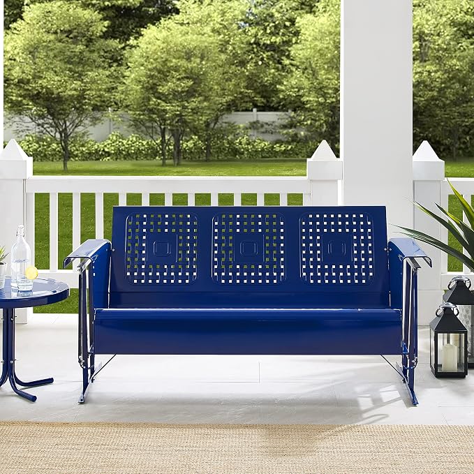 Crosley Furniture Bates Retro Metal Outdoor Sofa Glider, 3-Person Rocking Patio - Image 7