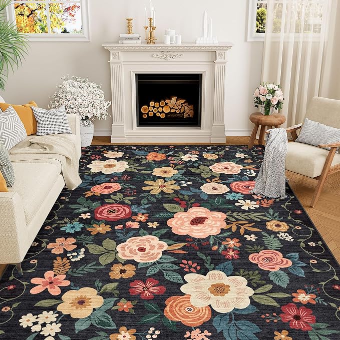 DUKINO 5x8 Area Rug for Bedroom, Soft Floral Washable Rug Non Slip, by DUKINO