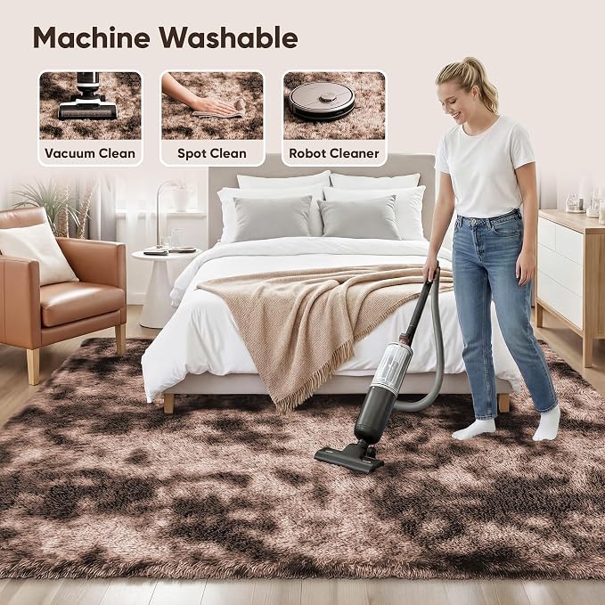 PLHXFR 8x10 Area Rug Living Room: Fluffy Bedroom Soft Shag Rug Coffee Brown | - Image 8