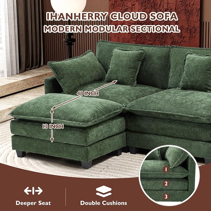 Ihanherry 111.4" L Shaped Modern Sofa Modular Sectional Cloud Couch - Image 3