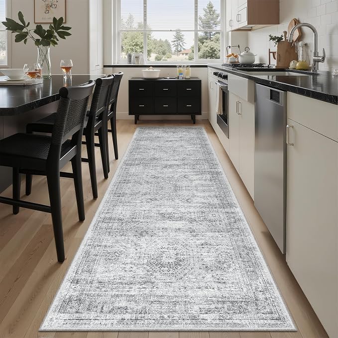 Soalmost Washable Runner Rug 2'6"x8' Kitchen Hallway Runners Grey | Soft by Soalmost
