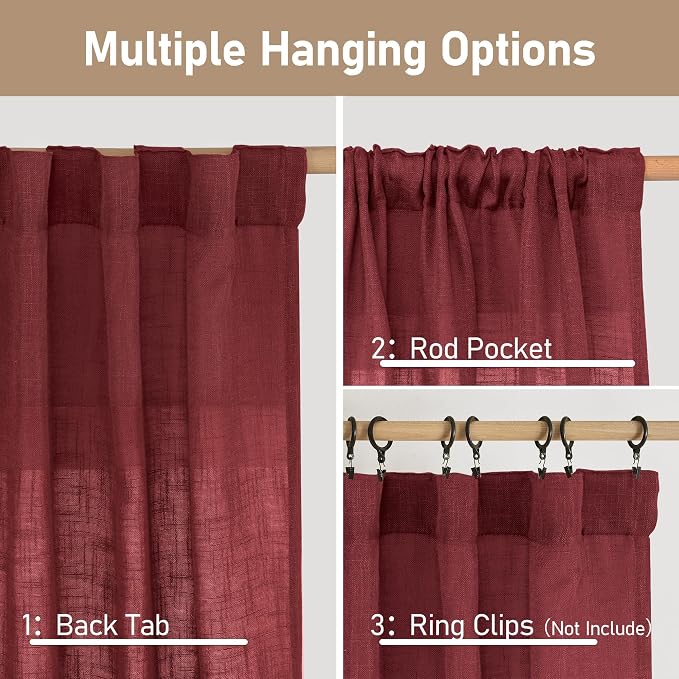 Semi Sheer Linen Curtains 63 Inch - Image 3