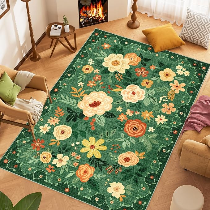 DUKINO 6x9 Area Rugs, Floral Washable Rug - Image 3