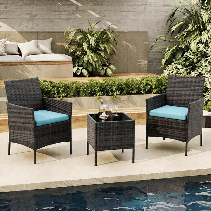 3-Piece Outdoor Furniture Set, PE Rattan Wicker Chairs - Image 7