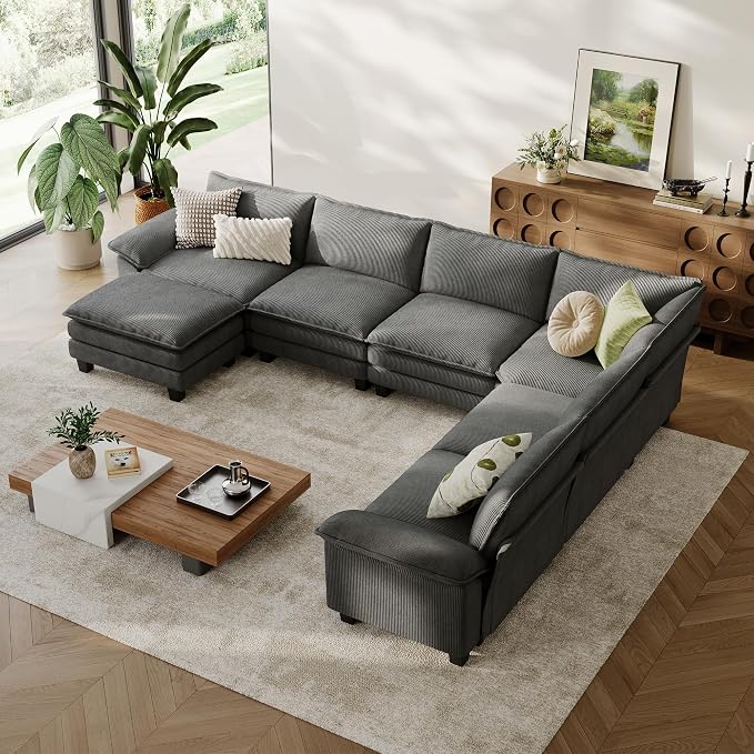 LINSY HOME Modular Sectional Sofa, 6-Seat Corduroy Modern Cloud Couch - Image 7
