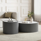 Round Marble Coffee Table Set of 2, 2 Piece White Coffee Table and End Table Set by Henf