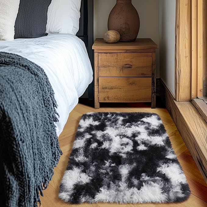 Amdrebio Black White Grey Small Mini Rug 2x3 - Image 4