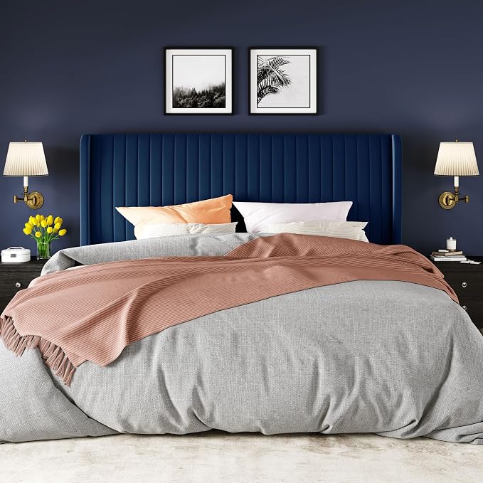 Allewie King Size Velvet Bed Frame/Vertical Channel Tufted Wingback - Image 3