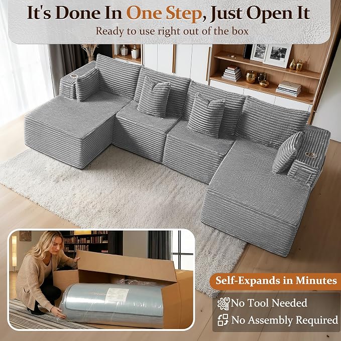 138" Cloud Sectional Couch, Comfort U Shaped Sofa - Image 3