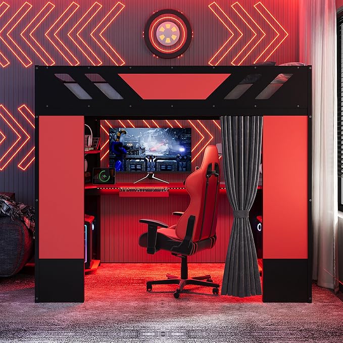 Full Size Wood Loft Bed with Built-in Workstation, Smart Storage, RGB Lighting - Image 3