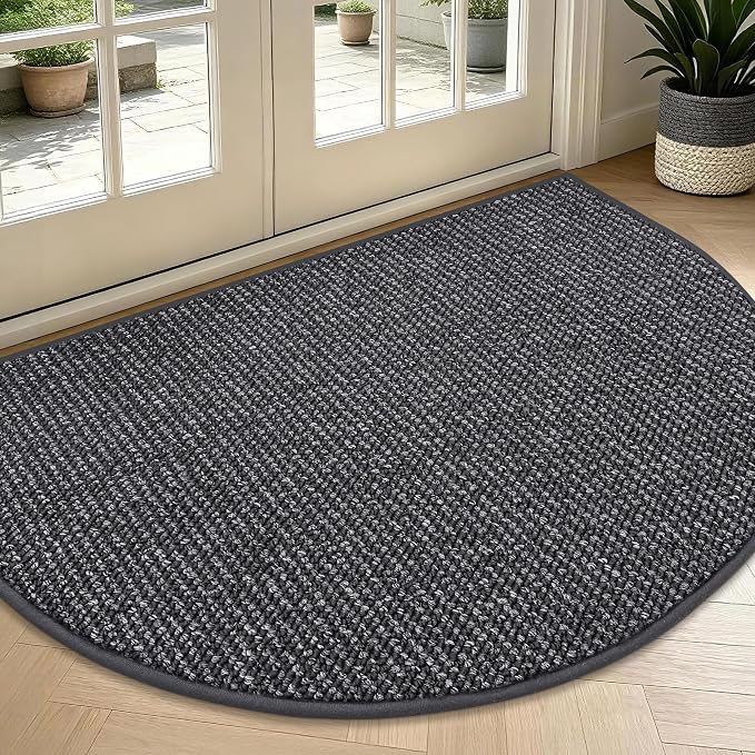BEQHAUSE Dirt Trapper Door Mat 36" x 60" Half Circle Non Slip, Charcoal | by BEQHAUSE