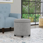 HomePop Home Decor | Upholstered Round Storage Ottoman - Image 2