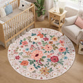 DUKINO 5ft Round Rug, Non Slip Floral Washable Small Circle Rug, Low Pile by DUKINO