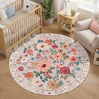 DUKINO 5ft Round Rug, Non Slip Floral Washable Small Circle Rug, Low Pile by DUKINO
