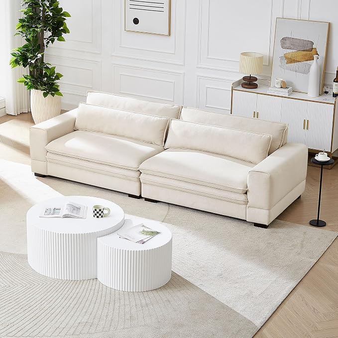 White Round Coffee Table Nesting Coffee Table Set of 2 Circle Fluted Cofee - Image 3