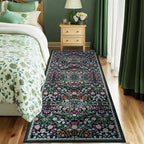 PLHXFR 2.6x8 Washable Runner Rug：Floral Indoor Kitchen Carpet Dark Green | - Image 2