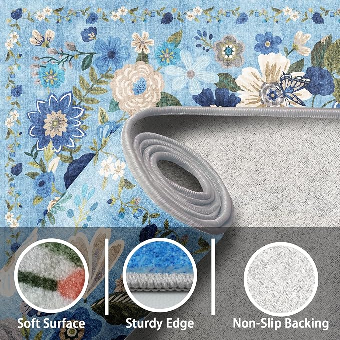Blue Garden Floral Hallway Runner Rug 2x4 - Image 7