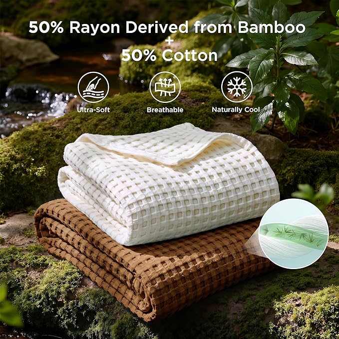 Bedsure Cooling Cotton Waffle Full Size Blanket - Image 2