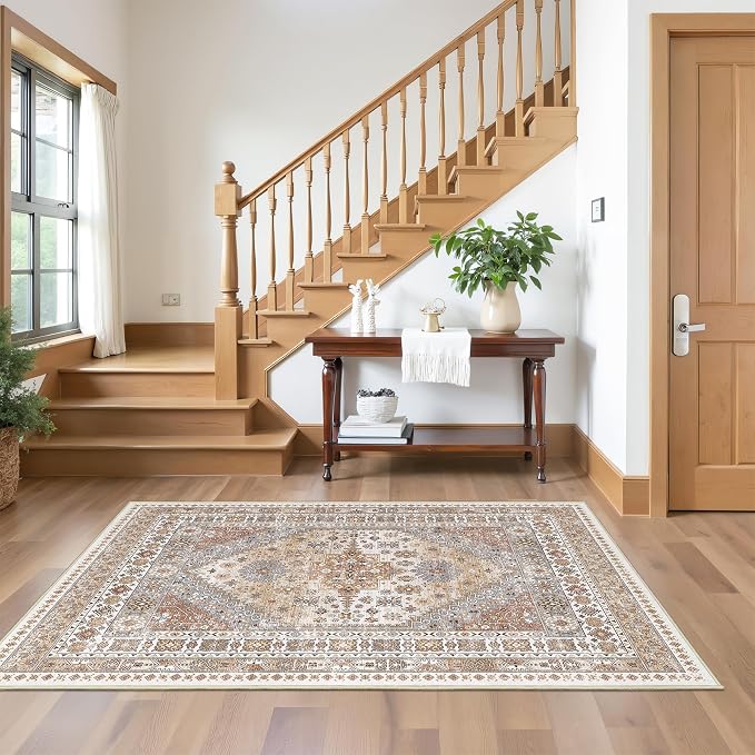 3x5 Washable Area Rug for Entryway Non Slip Kitchen Rugs, Floral Soft Living - Image 5
