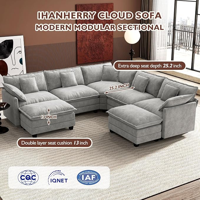 Ihanherry 114" V-Shaped Modern Sofa Modular Sectional Cloud Couch - Image 3
