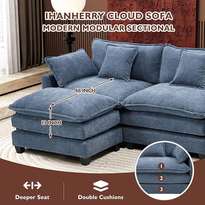 Ihanherry 77" L Shaped Modern Sofa Modular Sectional Cloud Couch - Image 3