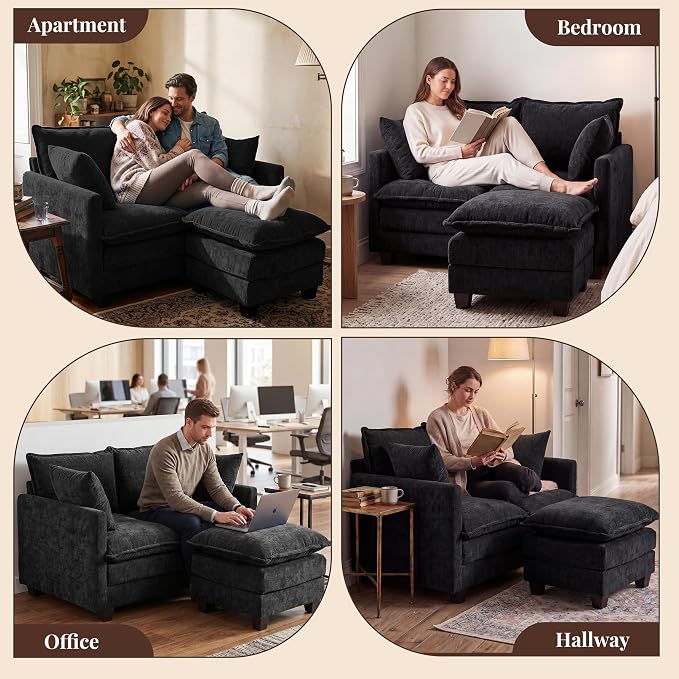 Loveseat Sofa with Ottoman, Cloud 3-Layer Cushion, Living Room, in a Box - Image 9