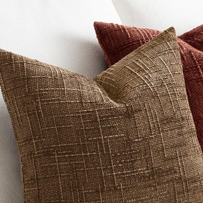 MIULEE Chenille Textured Fall Throw Pillow Covers Toffee 20x20 Set of 2 | - Image 3