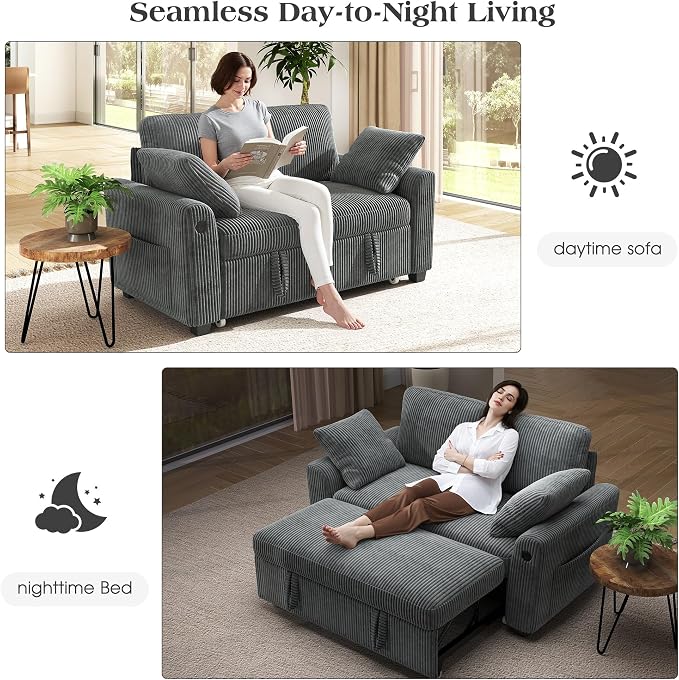 Ihanherry 59-inch Corduroy Convertible Sofa Bed - Image 3
