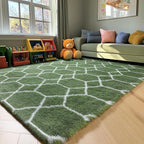 5x7 Area Rugs for Living Room Bedroom, Fluffy Olive Green and White Rug | - Image 9