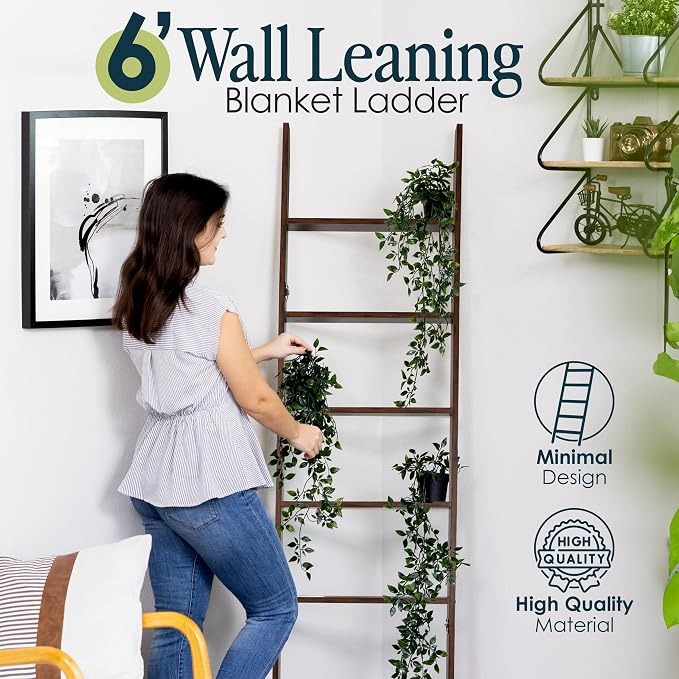 Blanket Ladder for Living Room and Bedroom, 5ft 8 inch, 6-Tier Wall Leaning - Image 5