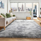Area Rugs for Bedroom Living Room, 4x6 Tie-Dyed Light Grey Fluffy Shaggy by ONASAR