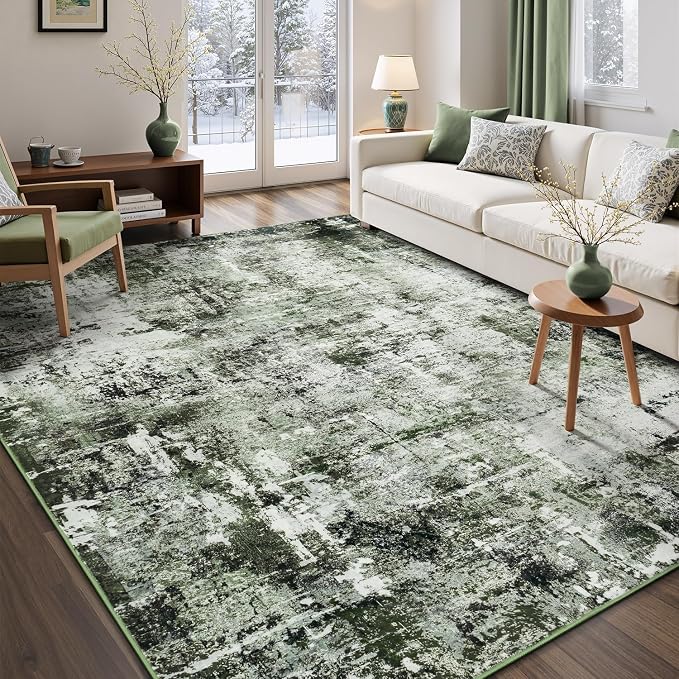 Rugflix 4x6 Area Rugs for Living Room, Washable Dark Green Large Rug | Machine by RugflixAreaRugs