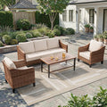 4-Piece Patio Conversation Sets, Outdoor Sectional Sofa 2-Tier Coffee Table by Mugovelo