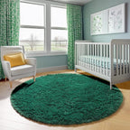 Dark Green Round Area Rugs 5ft, Fluffy Soft Bedroom Circle Rug - Image 8