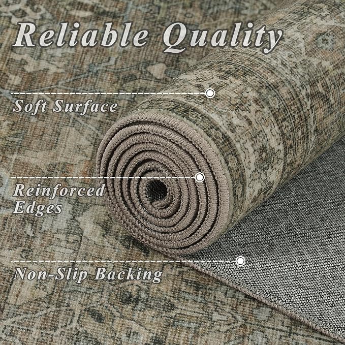 Schweek 2x3 Entryway Rugs Brown Grey Washable Vintage Area Rug Non Slip Mat | - Image 5