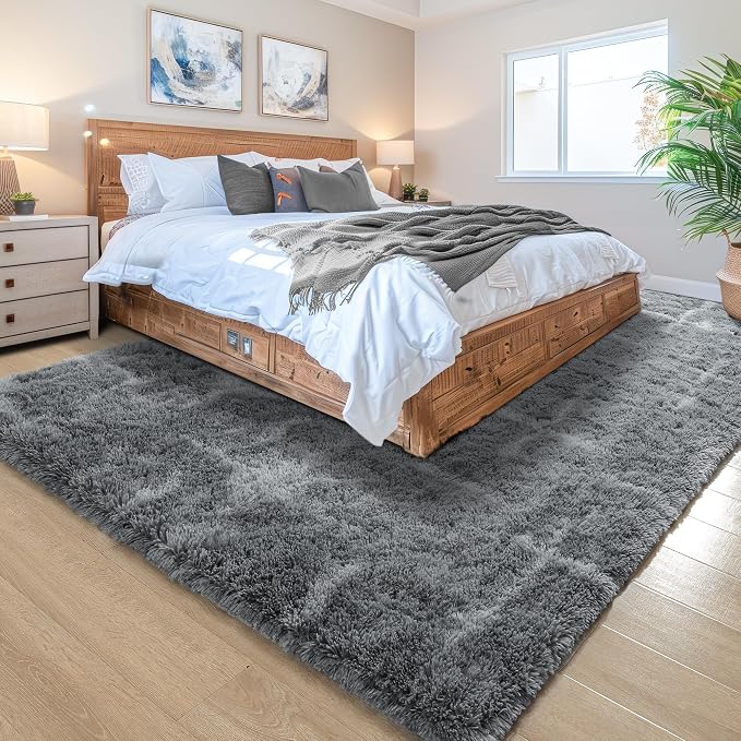 4x6 Grey Fluffy Soft Area Rug Non-Slip - Image 3