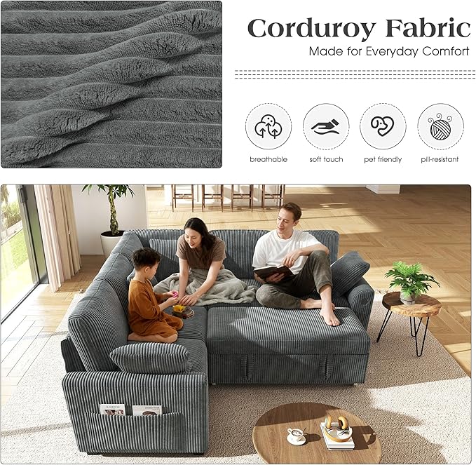 Ihanherry 83-inch 5-Seater Large Sectional Sofa Bed - Image 4