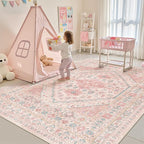 Pink Rugs for Bedroom-7x9 Area Rugs for Living Room, Girls Room | Washable Rugs by Zesthome
