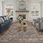 10x14 Brown Blue Vintage Floral Washable Area Rug by HUGEAR